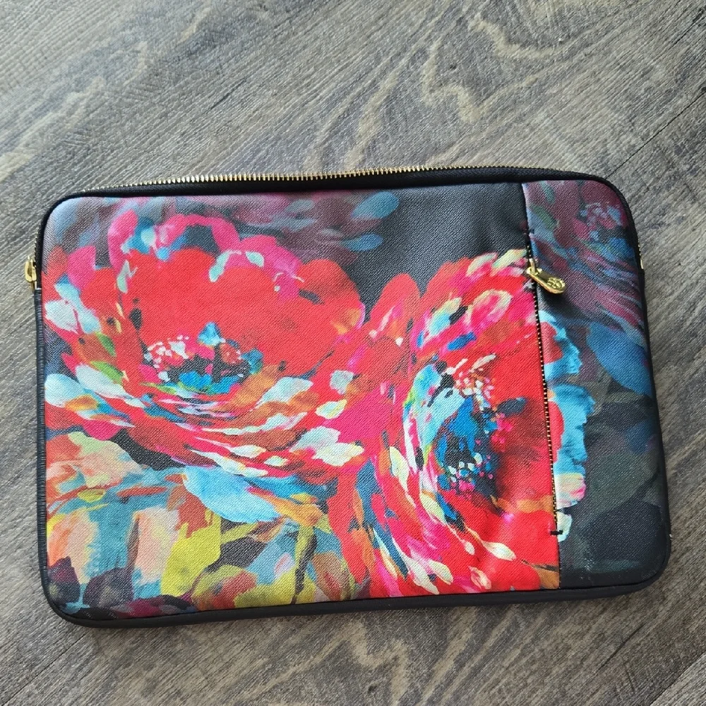 Ted Baker Black Floral Zip Tablet Sleeve with Red and Blue Blooms